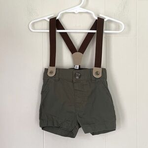 Cat and Jack baby shorts with suspenders ~ olive green ~ size 3-6 months